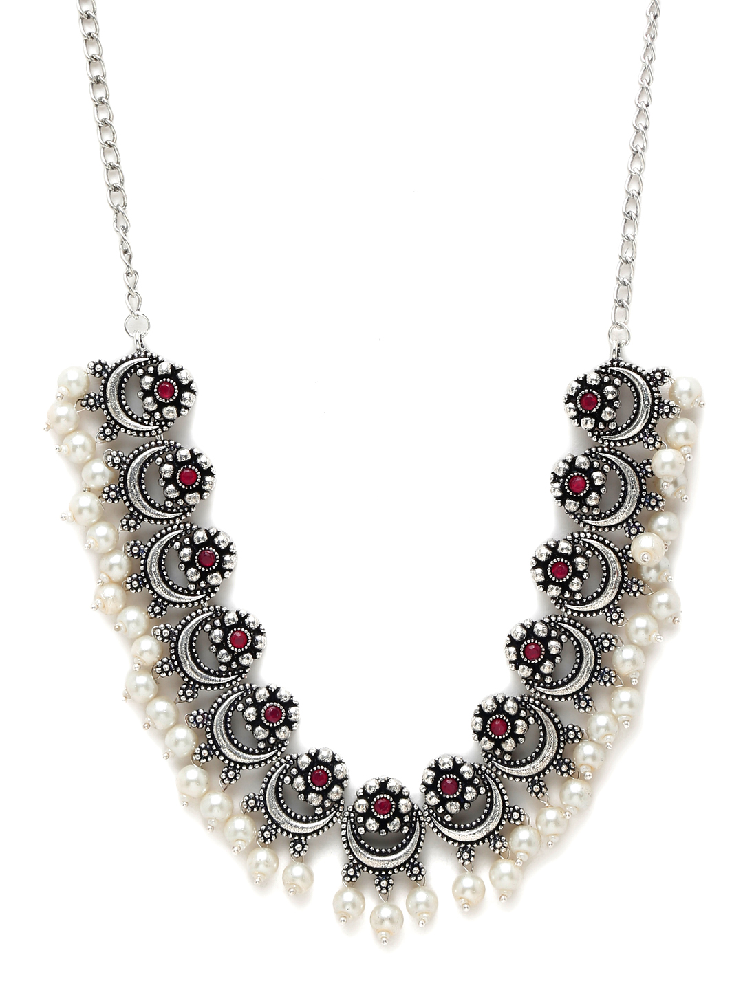 YouBella Jewellery Oxidised Silver Necklace Jewellery Set with Earrings for Girls and Women (Silver) (YBNK_50526)